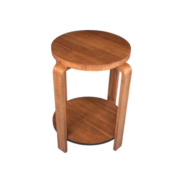 1930s French Art Deco Walnut Side Table With Sculptural Architectural Base- Fully Restored, Open Shelf For Sale In Los Angeles - Image 6 of 15