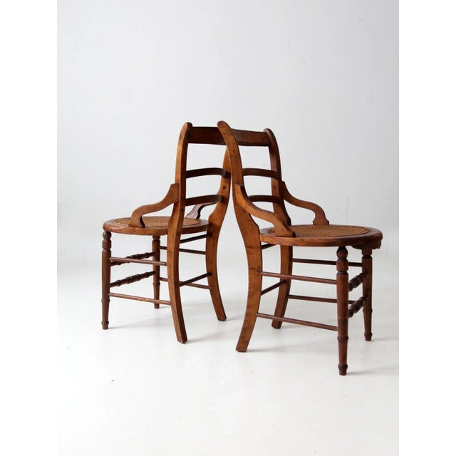 Wood Antique Victorian Cane Seat Chairs Pair For Sale - Image 7 of 13