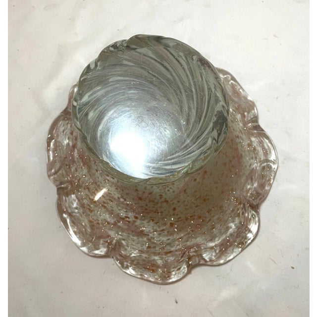 Tall Vintage Blown Pink Gold Flek Glass Italian Centerpiece Footed Bowl Murano For Sale - Image 11 of 11