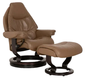 Set of Voyager Lounge Chair and Stool in Taupe Leather from Stressless
