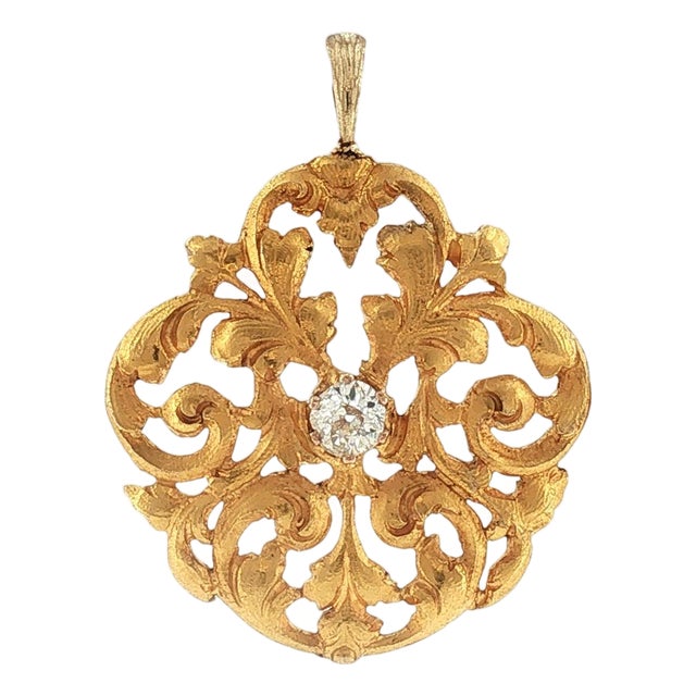19th Century Victorian 18 Karat Hand Pierced and Carved Old Mine Cut Diamond Pendant For Sale