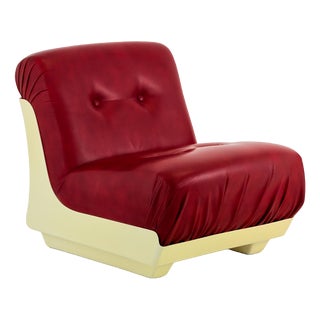 Mid-Century Space Age Lounge Chair in Red Leather & Fiberglass Shell, Germany, 1970s For Sale