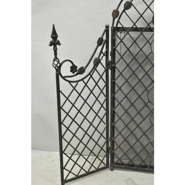 Antique Gothic Arts & Crafts Wrought Iron Scrolling Folding Fireplace Screen For Sale - Image 10 of 18