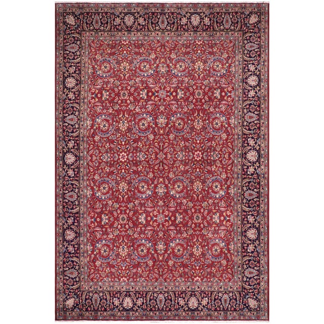 Shabby Chic Persian Tabriz Red/Blue Wool Rug - 9'10'' X 13'4'' For Sale - Image 10 of 10