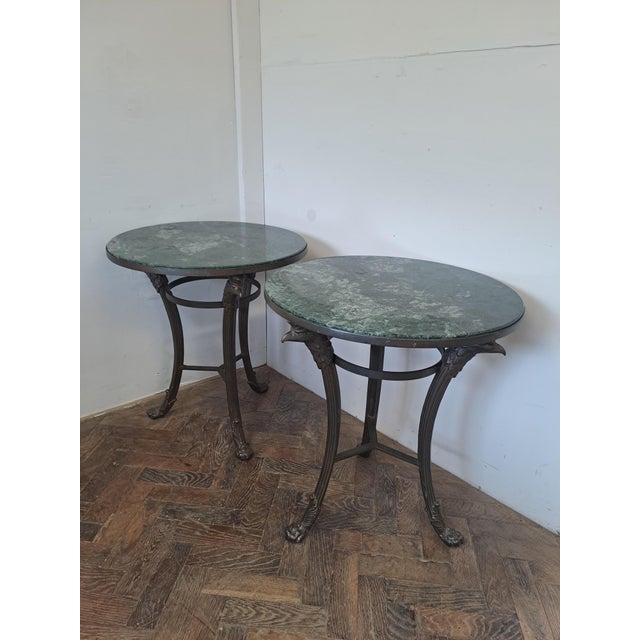 Metal French Marble and Metal Side Tables, 1930, Set of 2 For Sale - Image 7 of 7