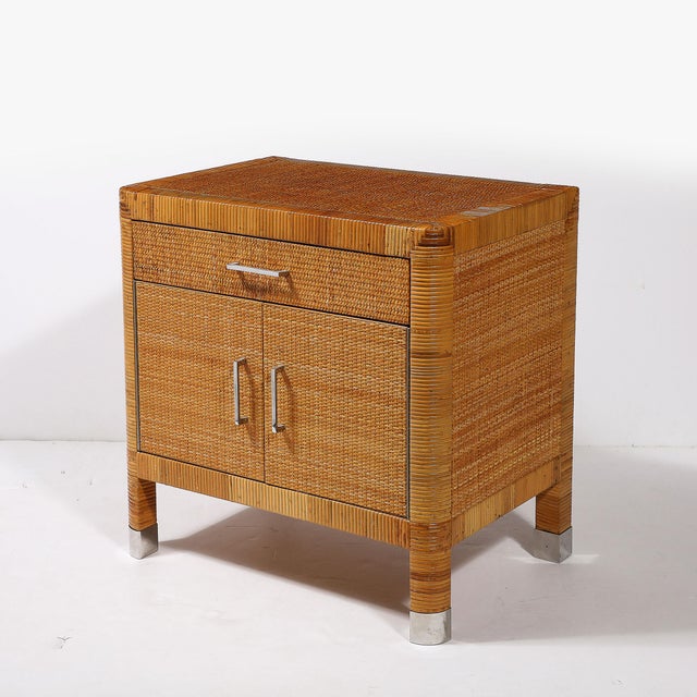 1970s Mid-Century Modern Rattan & Bamboo Wrapped Nightstands Signed Bielecky Brothers For Sale - Image 5 of 18