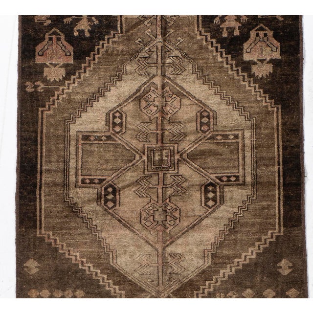 Vintage Circa 1940 Brown Turkish Oushak Hand Knotted Wool Runner 3ft 11in X 15ft 1in For Sale - Image 4 of 18