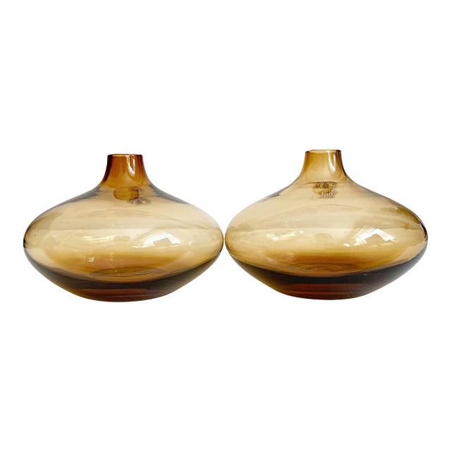 Ikea Salong Amber Glass Squat Bud Vase by Johanna Jelinek For Sale