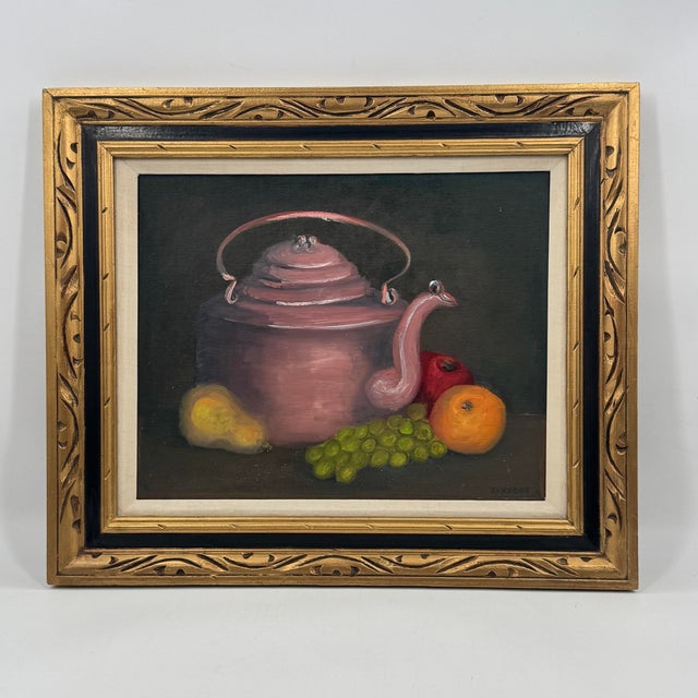 Vintage Signed Swedish Copper Still Life Oil Painting, Framed For Sale - Image 10 of 12