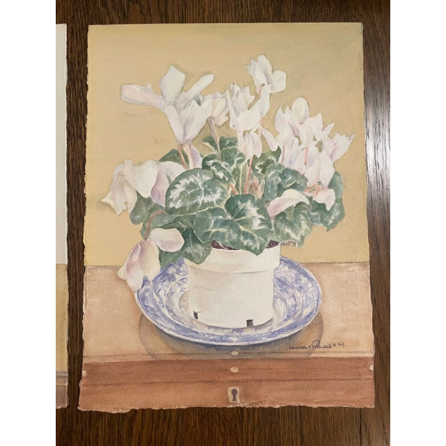 Figurative Pair of Unframed Watercolors of Cyclamen by Laura Powers For Sale - Image 3 of 7