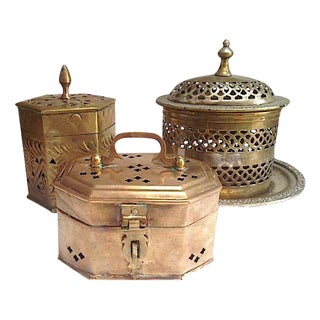 Brass & Silver Boxes - Set of 3 For Sale