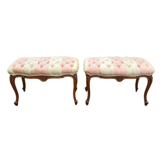 Antique Pair of 19th Century Louis XV Style Walnut Banquettes For Sale