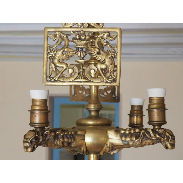 Antique Gothic Brass Dragon Griffin Chandelier, 1890s For Sale - Image 3 of 11