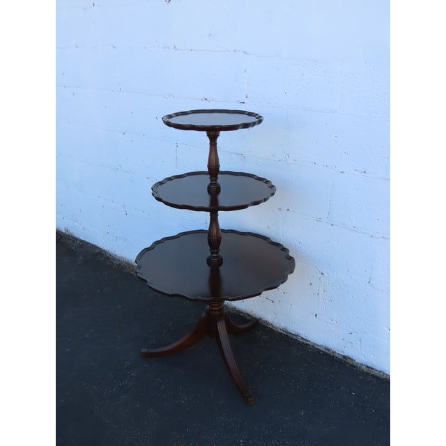 1940s Mahogany 3 Tiers Carved Pie Crust Round Side End Table 6911 For Sale - Image 9 of 10