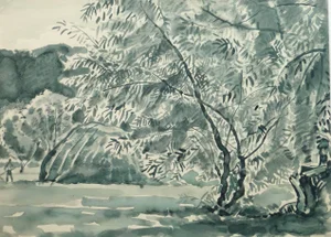 Francois Kamel, French Watercolor - Viridescent Garden