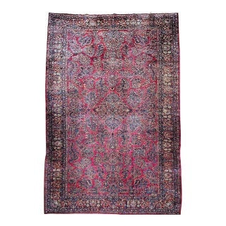 Vintage Oversized Persian Sarouk Rug in Allover Floral Bouquets in Red, Navy, French Blue For Sale