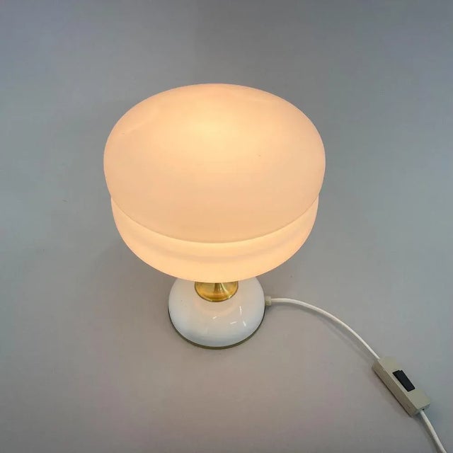 Milk Glass Brass Table Lamp attributed to Napako, 1970s For Sale - Image 9 of 11