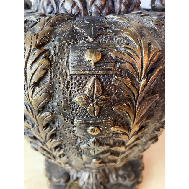 Metal Large Italian Baroque-Style Bronze/Brass Urn With Serpent Handles For Sale - Image 7 of 10