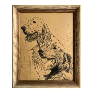 Vintage Framed Dogs Drawing For Sale