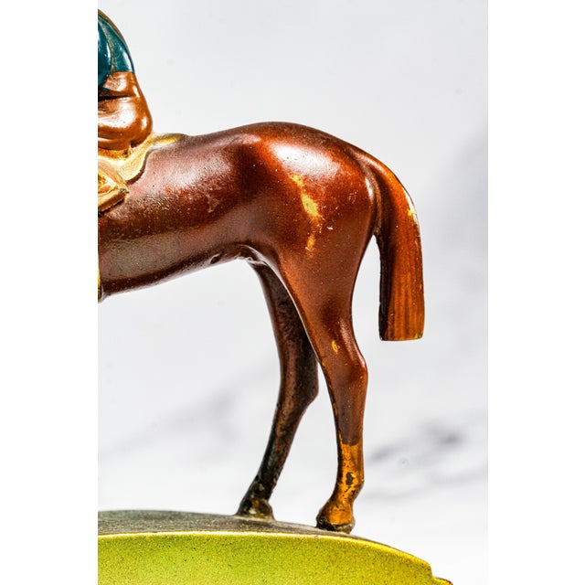 Colorful Horse Jockey Antique Cold Painted Bronze Sculpture Statue Bookends Equestrian For Sale - Image 10 of 18