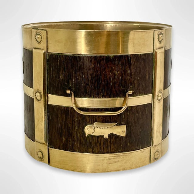 British Colonial Brass-Mounted Wood Bucket 19th Century | Chairish