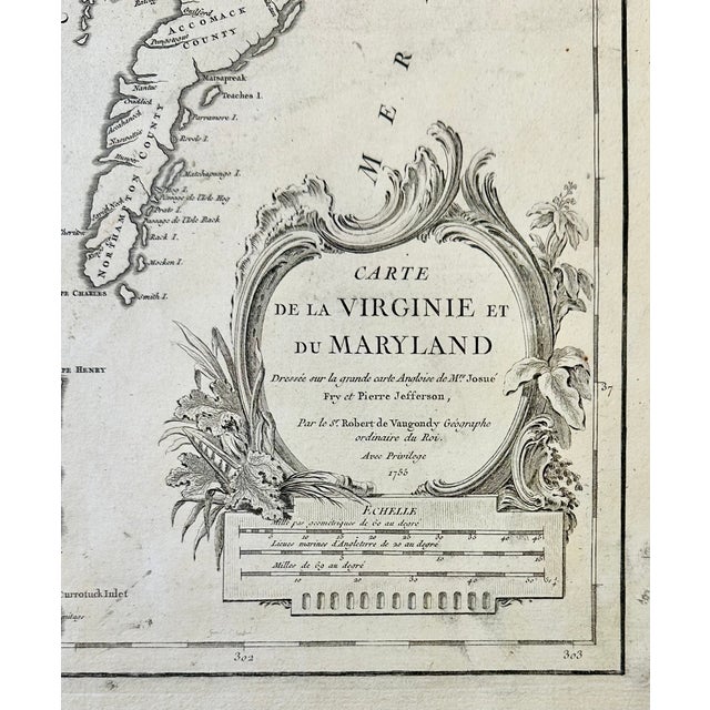 Sculpture Materials 1755 Fry & Jefferson Map of Virginia and Maryland — “Carte De La Virginie Et Du Maryland” (Thomas Jefferson’s Father as Surveyor) For Sale - Image 7 of 8