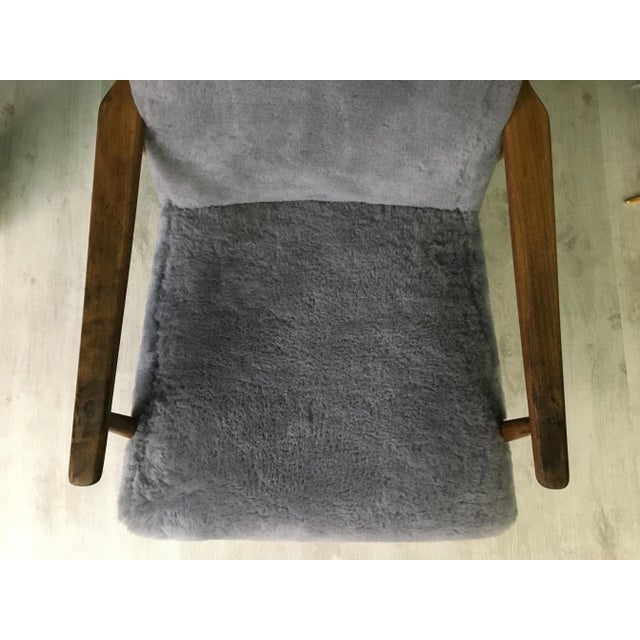 Mid-Century Gray Sheepskin Armchair For Sale - Image 9 of 14