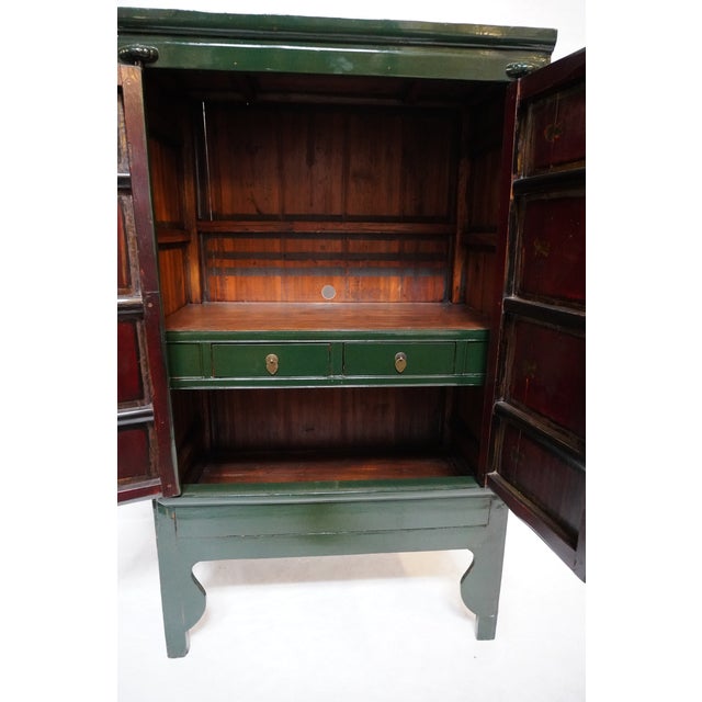 Imported Large Gem-Tone Green Lacquer Wedding Cabinet For Sale - Image 9 of 16