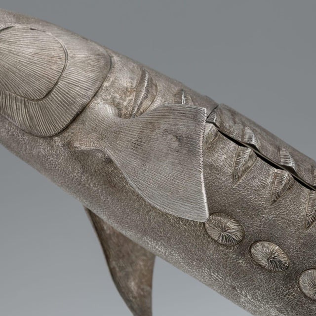 20th Century Elizabeth II Silver Sturgeon-Form Caviar Server from Asprey & Co, 1965, Set of 2 For Sale - Image 14 of 18