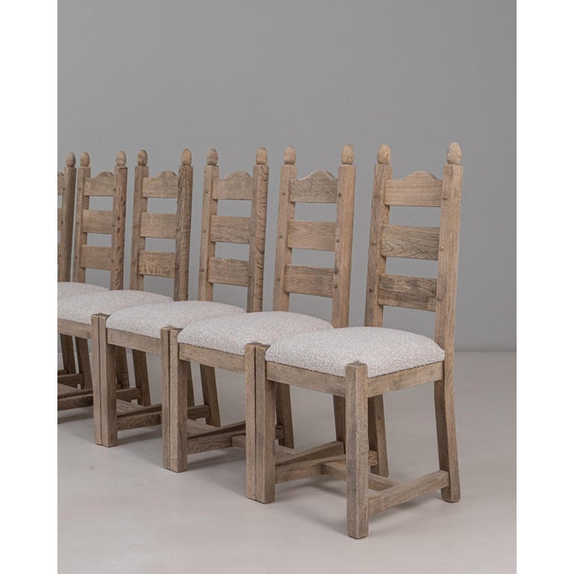 20th Century Belgian Upholstered Oak Ladderback Oak Dining Chairs - Set of 5 For Sale - Image 12 of 18