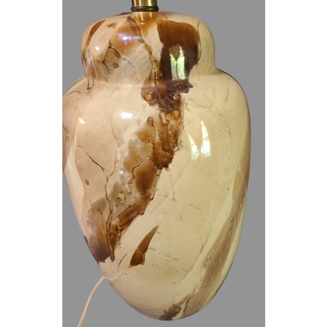 Vintage Mid-Century Modern Marbleized Ceramic Pottery Earth Tone Table Lamp For Sale - Image 10 of 12