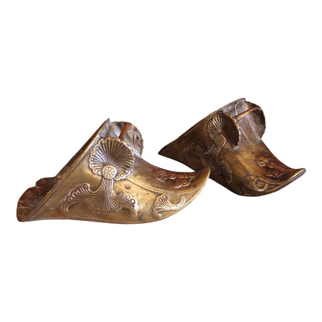 Brass Stirrups With Anthemion Ornament, 19th Century Spanish Colonial For Sale