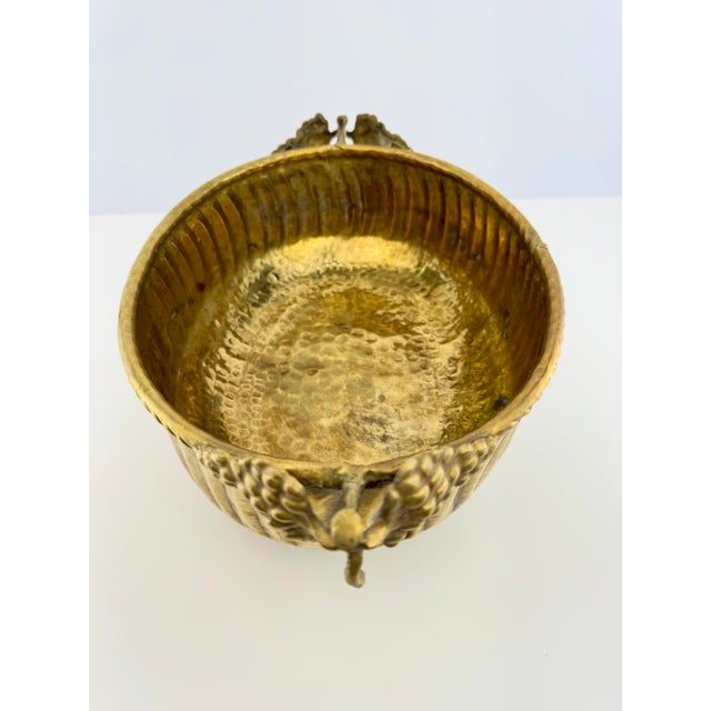 Vintage Solid Brass Hammered Centerpiece Bowl With Grapevine Handles For Sale - Image 11 of 13