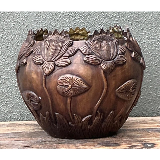 Vintage Patinated Brass Lily Pad Bowl For Sale In West Palm - Image 6 of 12