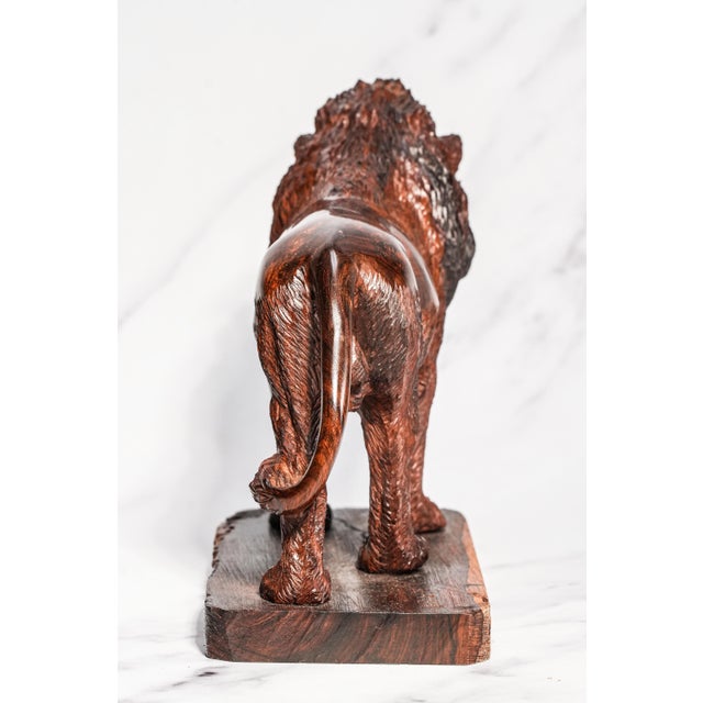 Wonderful Hand Carved Wood Antique Victorian Male Lion Statue Sculpture Home Decor Black Forest Style For Sale - Image 11 of 16