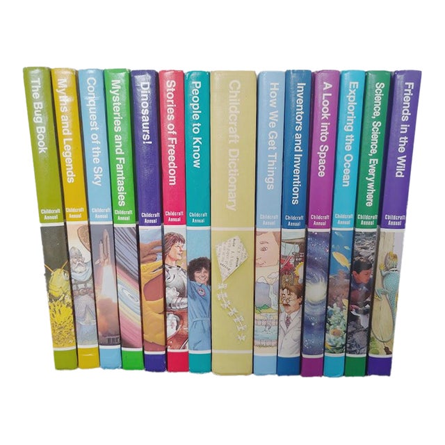 Vintage 1980s - 1990s Childcraft Topical Annuals Illustrated Children's Reference Books Plus Dictionary Set of 14 For Sale