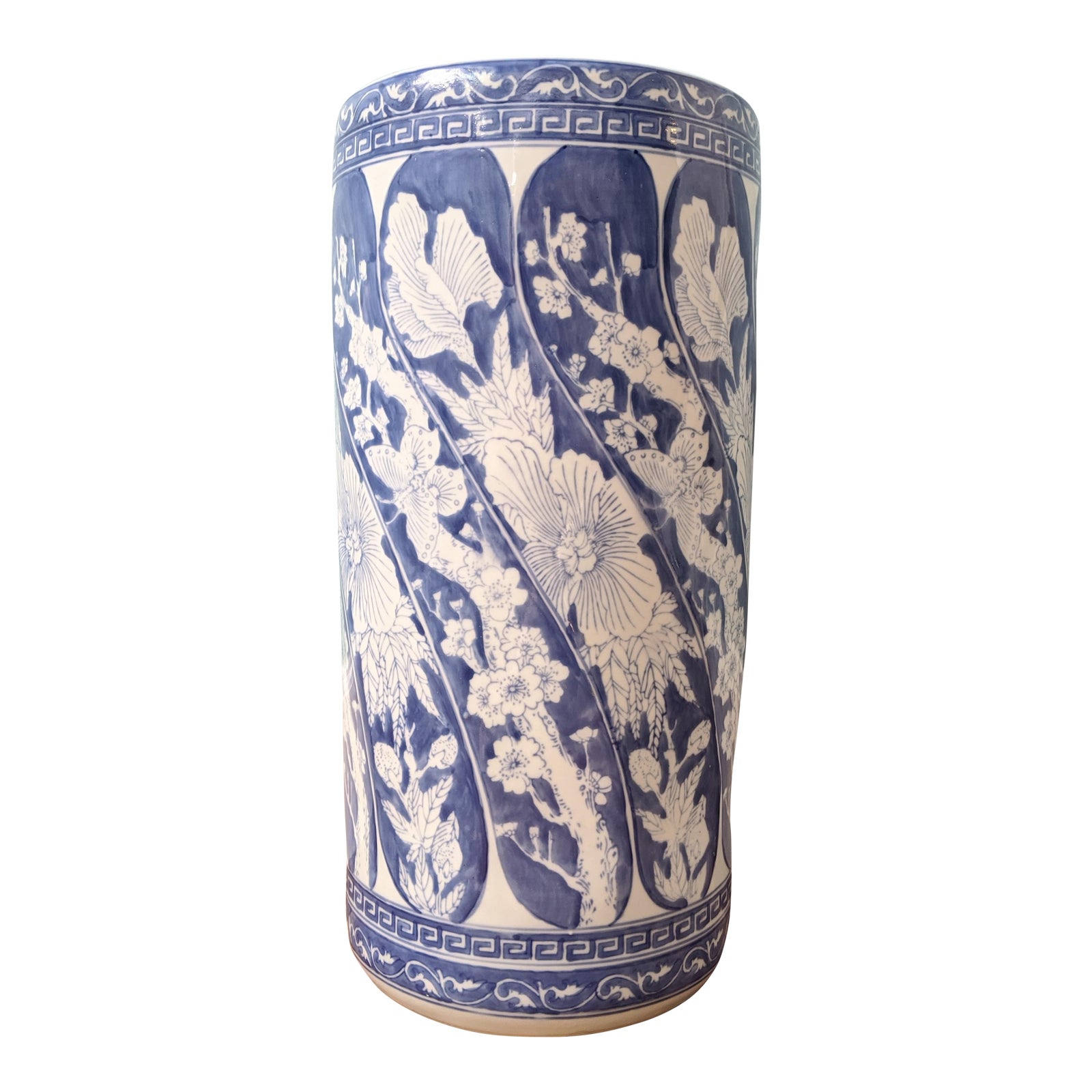 20th Century Chinoiserie Blue and White Porcelain Umbrella Stand Chairish