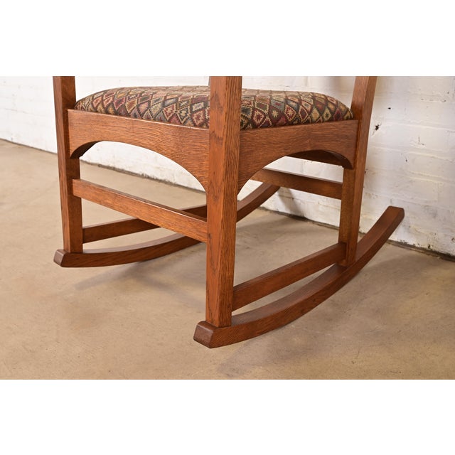 Stickley Harvey Ellis Collection Mission Arts & Crafts Inlaid Oak Rocking Chair For Sale - Image 9 of 13