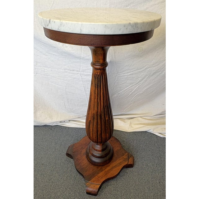 1900's Solid Wood Reeded Pedestal/ Plant Stand With Marble Top For Sale - Image 10 of 18