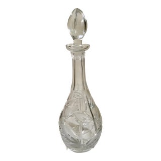 Exquisite Cut Crystal Decanter With Frosted Leaf Design For Sale