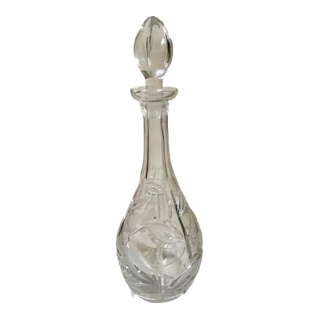Exquisite Cut Crystal Decanter With Frosted Leaf Design For Sale