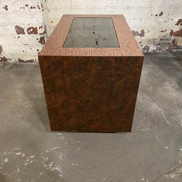 Faux Hammered Copper Side Table With Faux Leather Wrapped Sides Chairish