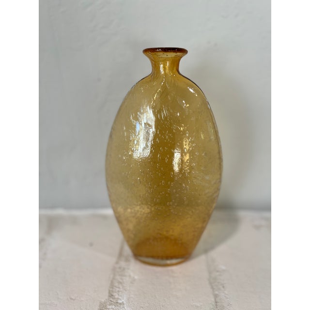 Glass Set of 3 Hand-Blown Controlled Bubble Glass Vases Amber Amethyst Green For Sale - Image 7 of 12