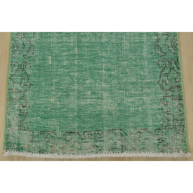 Tabriz Runner 1’11” X 10’9” Green Wool Vintage Overdyed Hand-Knotted Rug For Sale - Image 9 of 12