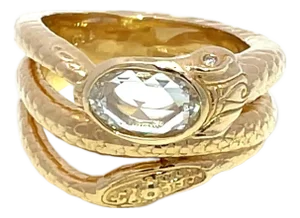 Gia Certified 1ct F Vs1 Oval Diamond 18k Yellow Gold Snake Ring, Size 6.5