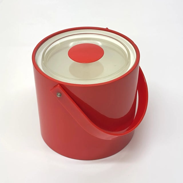 Plastic Holiday Red Faux Patent Leather Ice Bucket Attributed to Georges Briard For Sale - Image 7 of 8
