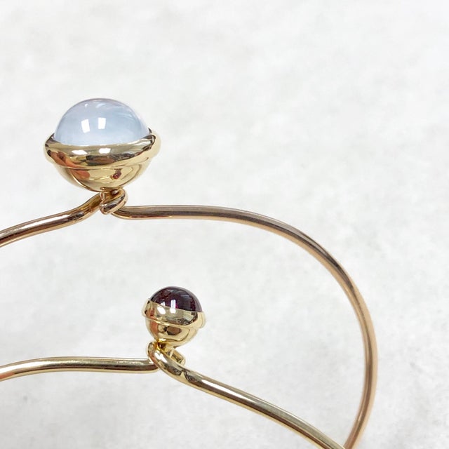 Syna Moon Quartz and Rubellite Yellow Gold Pair of Stacking Bracelets For Sale - Image 11 of 12