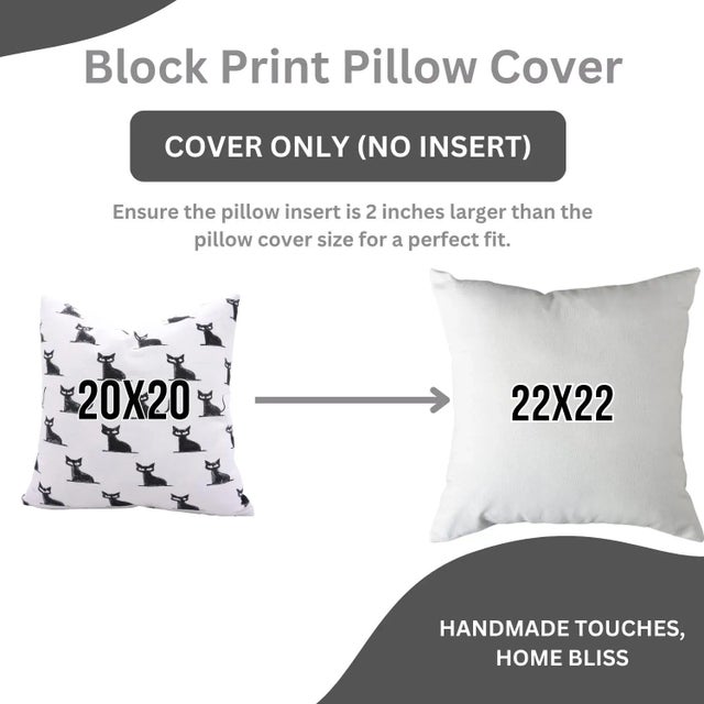 Fabdivine Handmade Block Print Halloween Cushion Cover Spooky Cat Design, Festive Décor Size-18x18 For Sale - Image 6 of 6