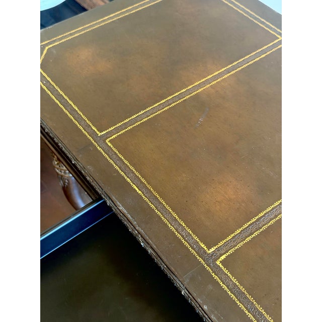 Vintage Egyptian Revival Leather Top Console Table Desk With Winged Woman Caryatid Sphinx Base For Sale - Image 10 of 11