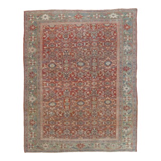 Antique Persian Sultanabad Carpet, Handmade Oriental Rug, Light Blue, Red, Green For Sale